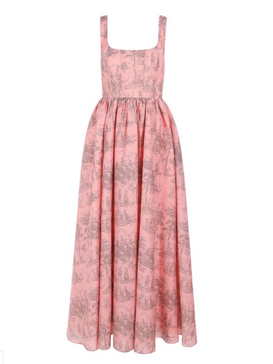 Maison Amory Dresses & Skirts - Elegant Pink Toile Maxi Dress with Square Neck
